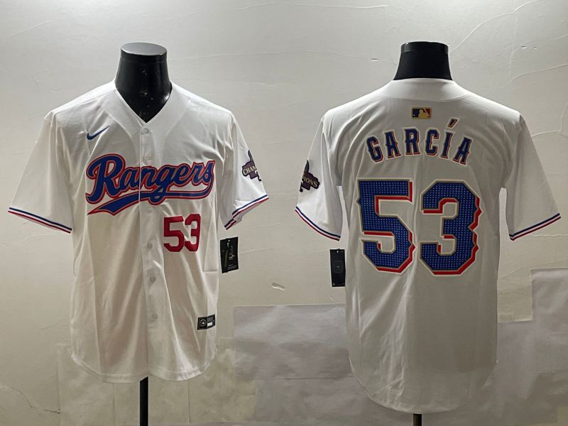 Men Texas Rangers 53 Garcia White Gold Game 2025 Nike MLB Jersey style 4